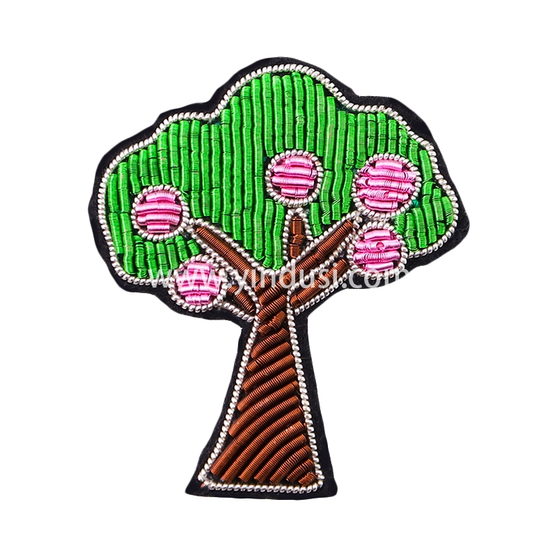 法国设计印度丝手工刺绣徽章创意趣味配饰绿色苹果树植物精致胸针