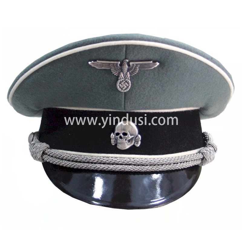 印度丝军品工厂手工刺绣金属丝帽徽帽檐定制二战德国高级军官军帽定做