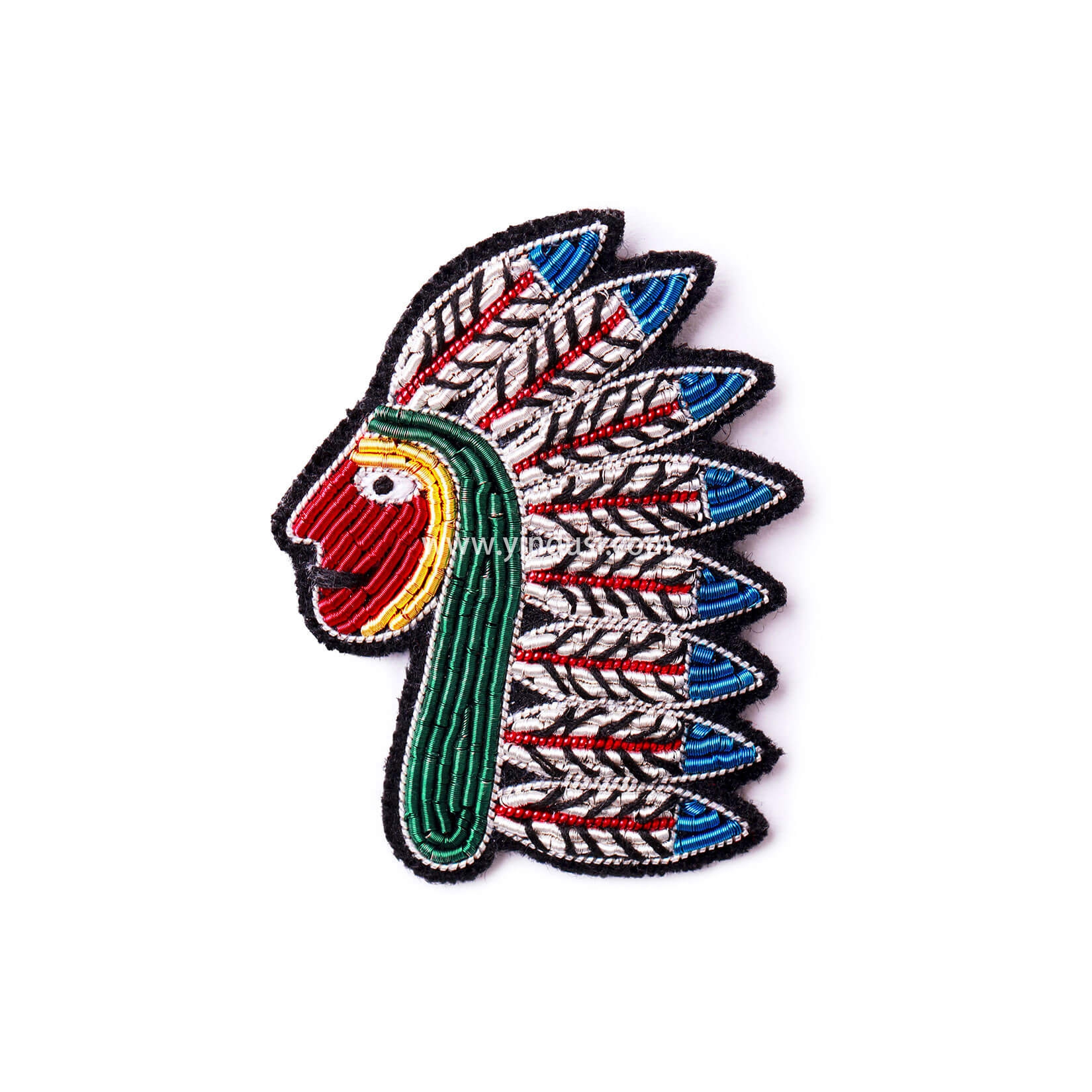 印度丝徽章定制工厂金属丝手工刺绣美洲原住民创意胸针定做，美洲原住民。