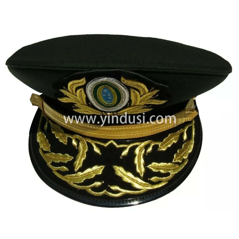印度丝军品工厂手工刺绣金属丝帽徽帽檐定做各国高级军官礼服军帽定制