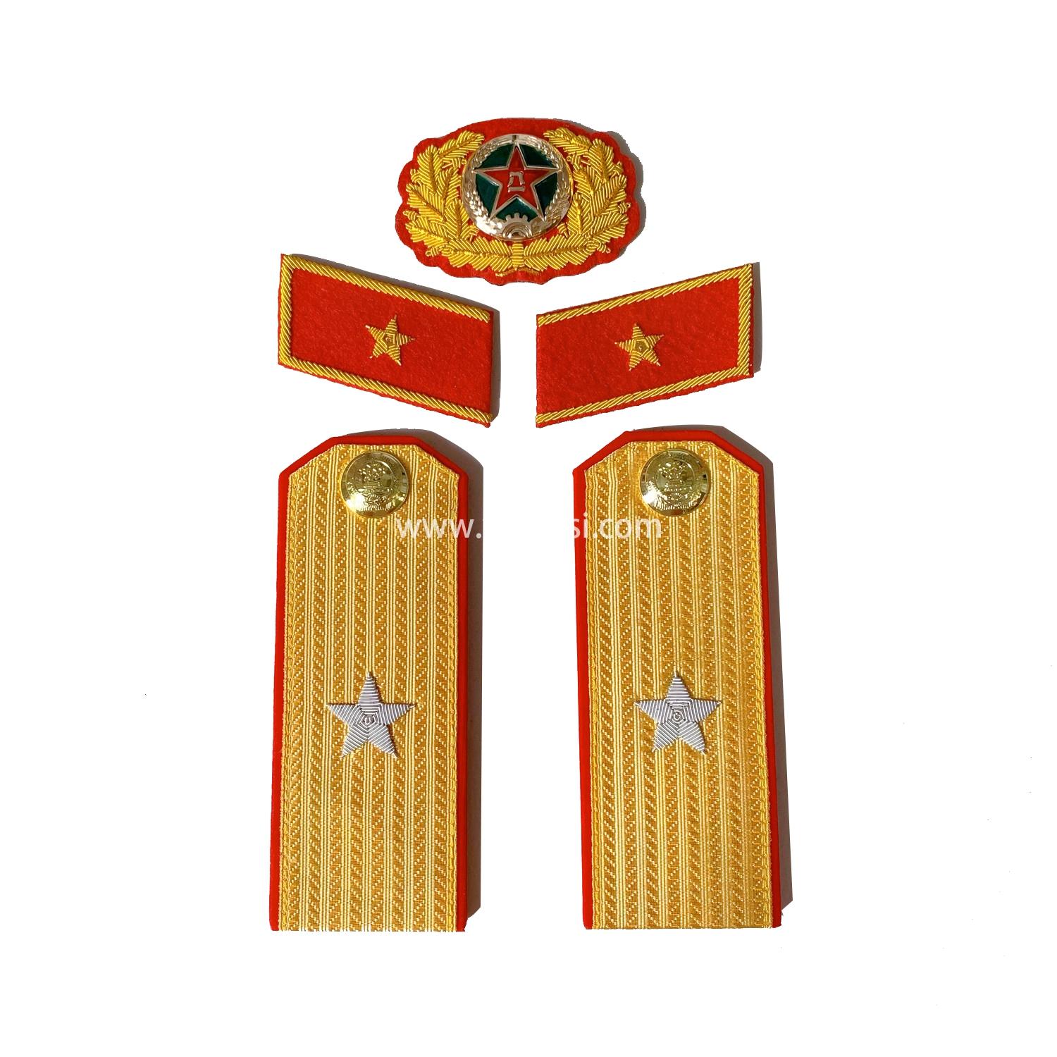 印度金属丝手工刺绣苏联少将套装满底金正红边55式常服五星徽章松枝纪念章